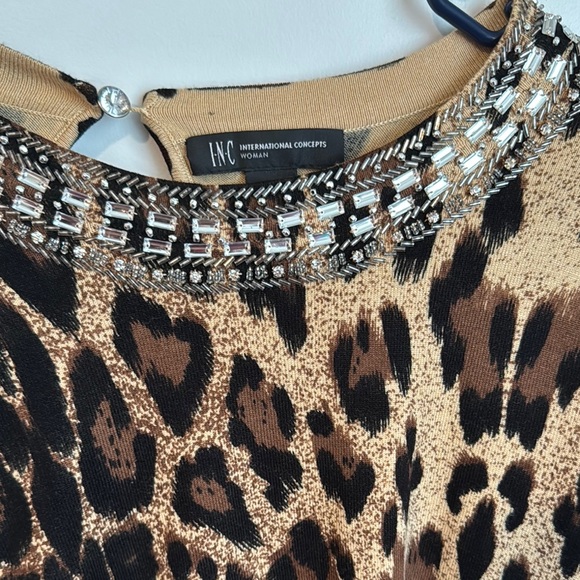 INC International Concepts Leopard Print Blouse with Embellished Neckline - Picture 3 of 7